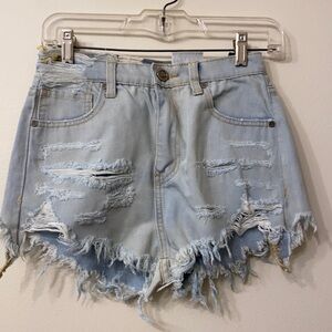 UNIF Light Wash Distressed Denied Shorts
